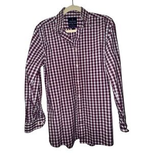 Stafford Burgundy and White Checkered Button-Down Shirt Size 15 / 32-33